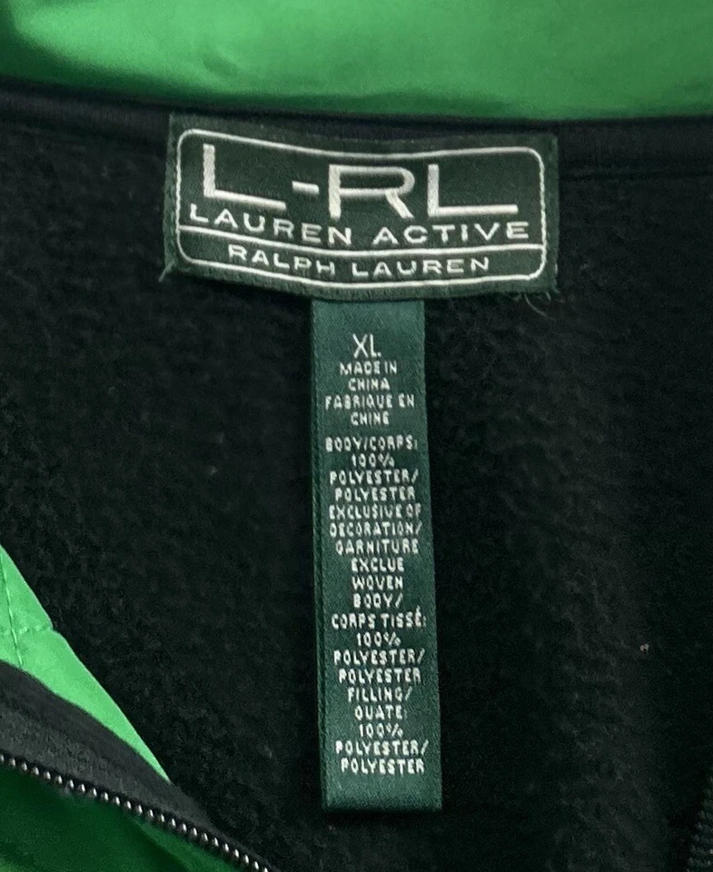Lauren Ralph Lauren флис пуховик куртка XL черный/зеленый полный молнии Athletic - Изображение 3 из 4