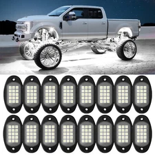 Pure White LED Rock Lights 16 Pods - Waterproof LED Car Underbody Glow Light Kit