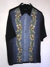 Pierre Cardin Button Up Hawaiian Shirt Mens Medium Black Floral Short Sleeve