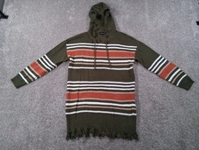 Almost Famous Womens Sweater Dress 1 X Green Striped Hooded Drawstring Knit