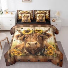 Highland Cow Bedding Size 7pcs, Sunflowers Animals Soft Kids King Brown Yellow