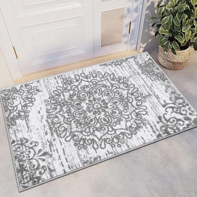 HEBE Indoor Door Mat 2'x3', Washable Distressed Boho Small Area Rug, Non Slip...