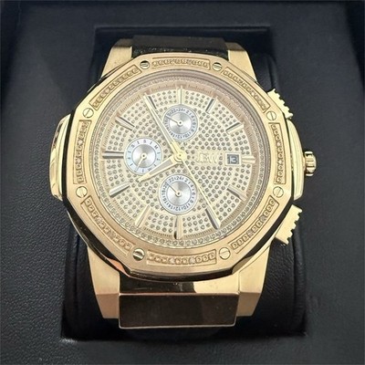 JBW 10YR Anniversary Gold Diamond Chronograph Wristwatch Black