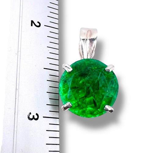 10.25ct Lab Created Green Emerald Round 925 Sterling Silver Pendant 13.5 mm - Picture 7 of 11