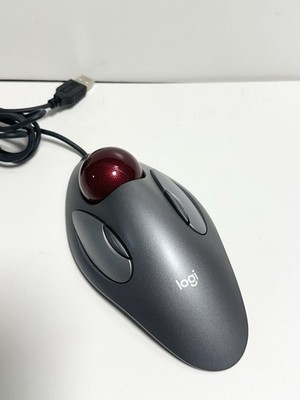 Logitech T-BC21 PC Mouse Trackman Trackball Red Marble Ergonomic Ambidextrous