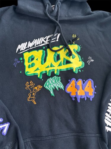 Men's Mitchell & Ness Milwaukee Bucks Hoodie Black Hardwood Classics Large NBA - Picture 7 of 9