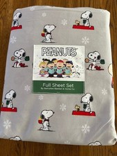 Peanuts Charlie Brown Gang Snoopy 4pc FULL Sheet Set Hot Cocoa Winter NEW