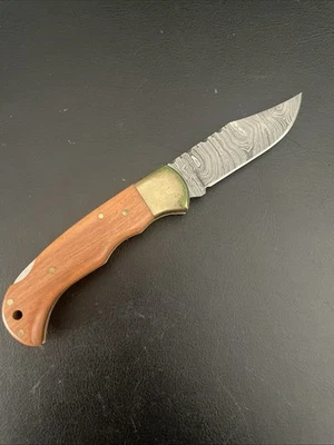 Taschenmesser/ Klappmesser Damast  Holzgriff Ledertasche - Bild 1 von 2