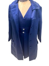 Vintage 1960s Moe Nathan Blue Satin Cocktail Dress Evening Coat Med