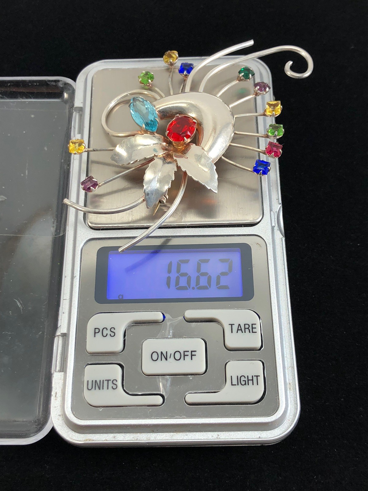 Large VTG Unsigned Sterling Silver Multi Color Rh… - image 6