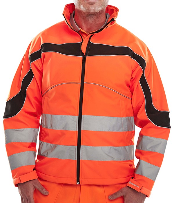 Beeswift Eton Hi-Vis Soft Shell Jacket Orange / Black Size S