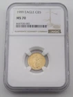 1999 $5 Gold Eagle NGC MS70 1/10 oz Gold - 8687530-002