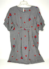 Uncle Frank Novelty Dress Red Poppies Black & White Gingham Seersucker Medium