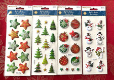 Christmas Ornaments Snowmen Stars Trees Puffy 3D Stickers - Sooo Cute
