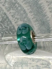 Authentic Trollbeads OOAK Aqua Flowers on Turquoise UU, New (44.0)