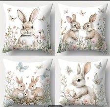 Spring Bunny Pillow Cover 18" Choose Design Easter Decor No Insert - Linen