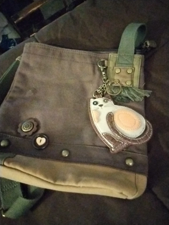 Nuevo Chala Parche Mensajero Bandolera LAZZY CAT Bolso Lona Monedero Marrón Oscuro Foto 2 de 4