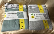 LOT of 2 : 3-Piece Genuine CALVIN KLEIN Sleep Sets Gray Green SMALL 7-8 Pajamas
