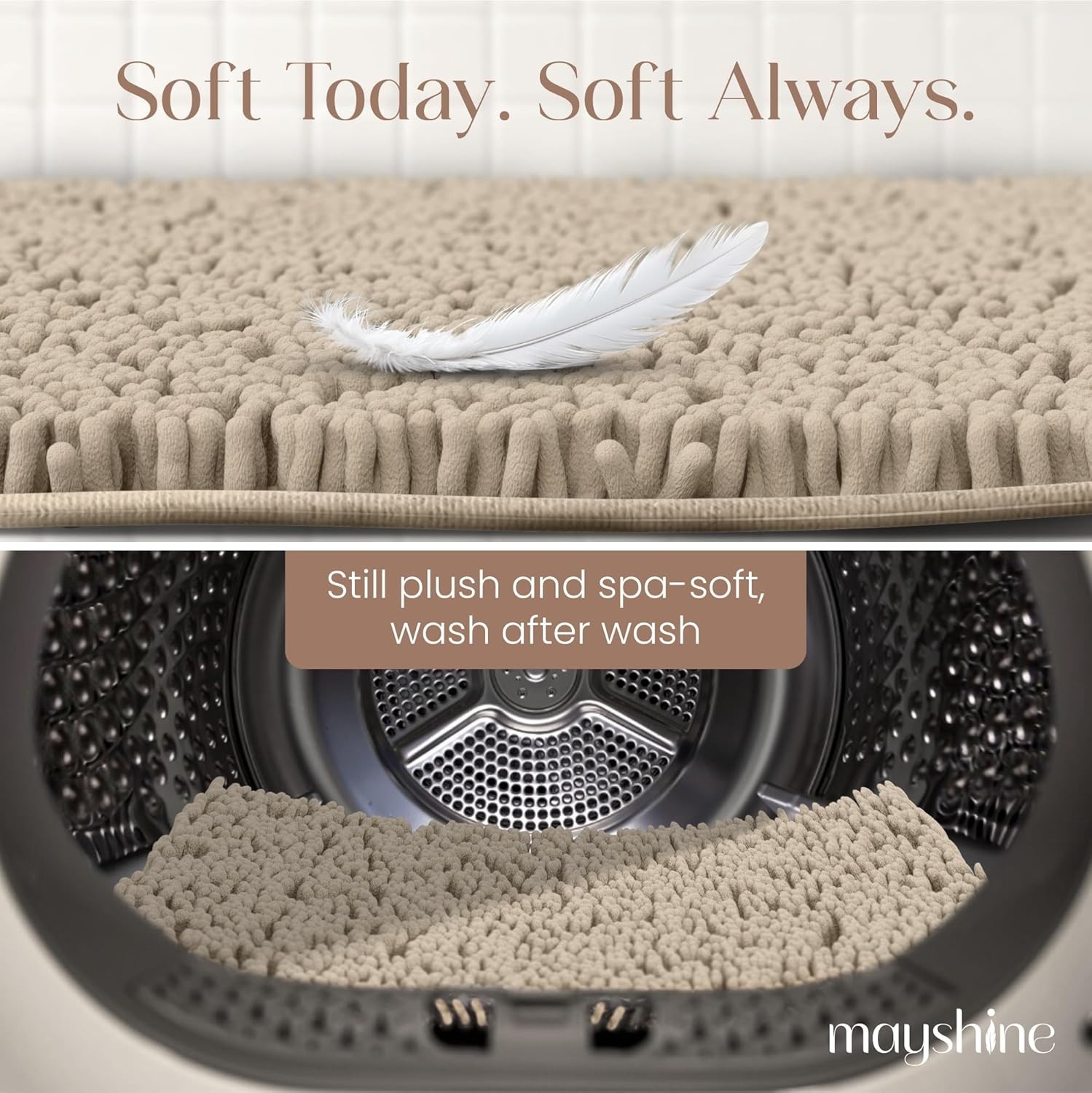 как выглядит Chic Chenille Bath Mat 23x14 - Extra Soft, Absorbent Non-Slip Design in Beige фото