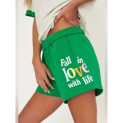 NEW The Mayfair Group 'Fall in Love With Life' Sweatshorts Green Womens L/XL
