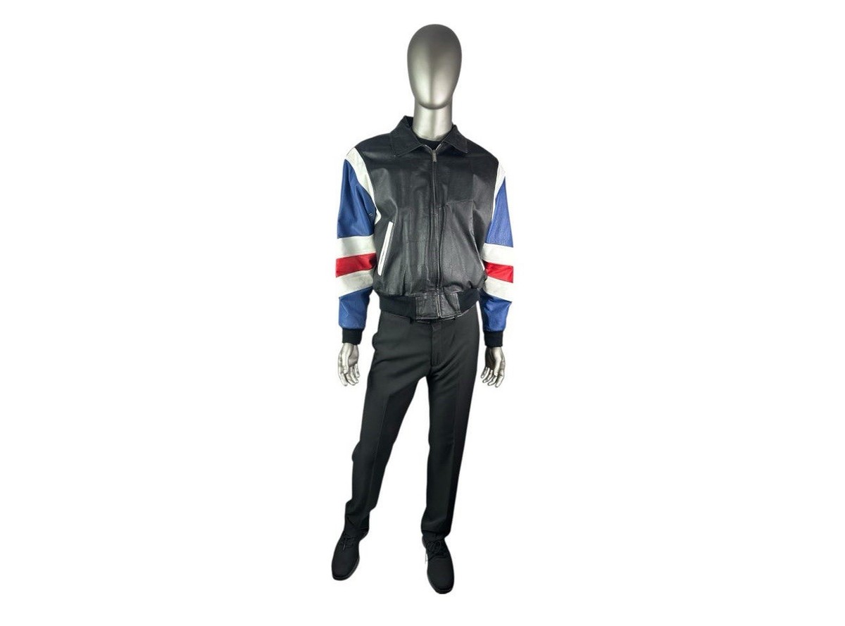 Men's Leather USA Flag Jacket, Michael HOBAN, Sz S/M, Certified