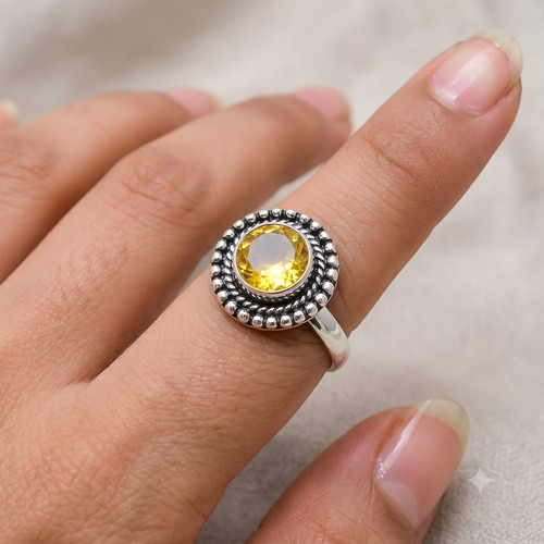 Yellow Citrine Gemstone 925 Sterling Silver Jewelry All Size Ring For Gift