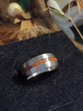 Stainless Steel Size 8 Ring With Wood Inlay Band Thick Durable