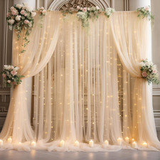 Champagne Tulle Backdrop Curtain with Lights for Weddings Parties 20x10ft