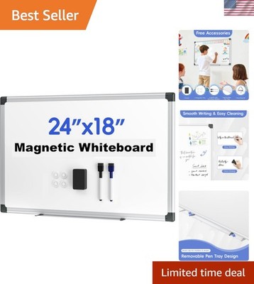 Magnetic Dry Erase White Board for Wall 24''×18''- 1 Eraser, 2 Markers, 4 Magne...