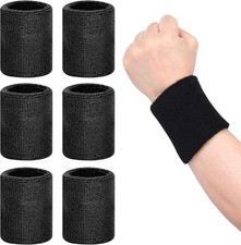 Black 6 PCS Wristbands Sweatbands Wrist Men Women Sports Sweat Bands Gym Sports