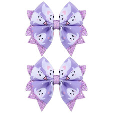 Glitter Halloween Hair Bows for Girls,2 Pack 3.5In Purple Ghost Print Grosgrain