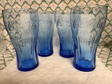 Vaso de Coca-Cola McDonalds 2011 azul cobalto juego de vasos de 4 ~ 12 oz usado en excelente estado lote B