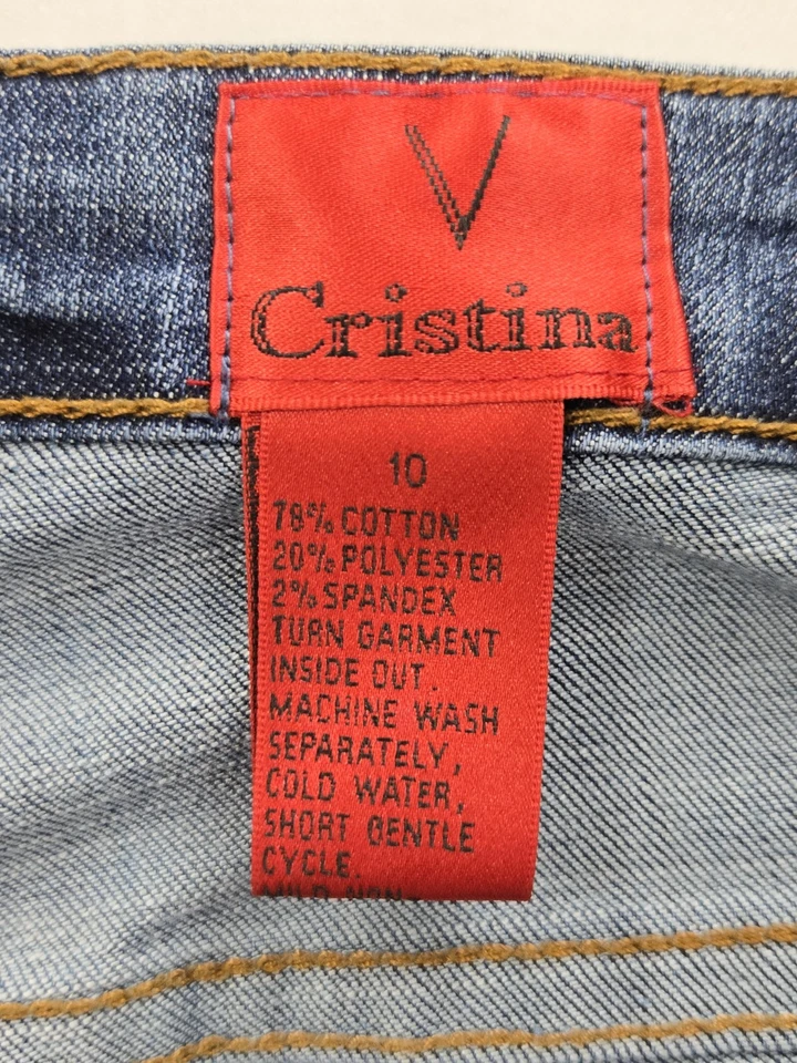 Pantalones de mezclilla V Cristina para mujer talla 10 rojos, blancos bordados festival tiro alto  Foto 2 de 4