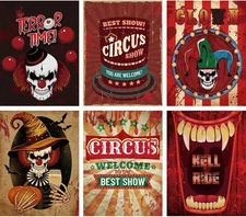 6 Pcs Halloween Haunted Circus Decorations Fabric Posters Creepy Carnival Decora