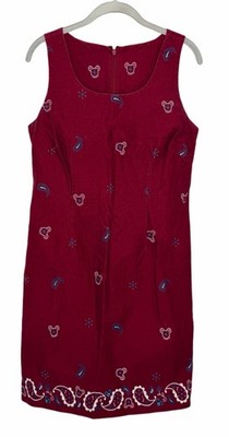 Vintage 90s Disney Store Mickey Mouse Paisley Cotton Shift Dress Red Size Small