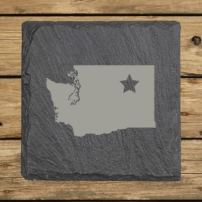 Washington Slate Coasters Set of 4 | 4x4 Square Laser Etched Stone | 16 Designs