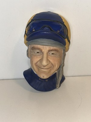 Bossons Chalkware Hand Painted Figurine Blue Gold Jockey 1960s Collectible