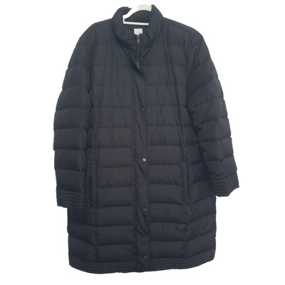 J Jill Womens XL Down Puffer Parka Coat Black Long Full Zip Winter Jacket Warm