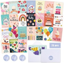 25 Pcs Blank Bday Cards w/ Envelopes Stickers,4x6"