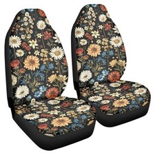 Print Car Seat Cover For Womenuniversal Front Bucekt Seats Retro Floral