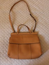 Authentic Tory Burch brown leather handbag with gold-tone hardware