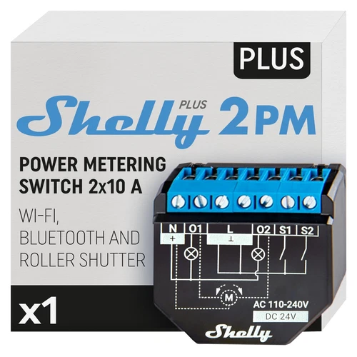 Shelly Plus 2PM - 16A | WiFi & Bluetooth 2-Kanal Smart Switch mit Strom