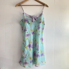 Vintage Lingerie Slip Dress Aqua Pastels Painterly Floral Feminine Sz Large