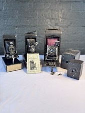 5 Antique Kodak Cameras Red  Black Bellows, Folding  Box, Untested As Is Lot