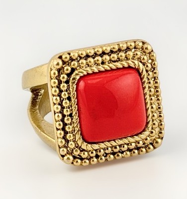 Lia Sophia Coral Reef Orange Center Stone Gold Tone Ring Size 8