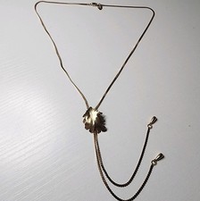 Vintage Park Lane Gold Tone Leaf Bolo Slide Pendant Necklace Costume Jewelry