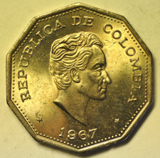 mw21684 Colombia; Peso 1967   Simon Bolivar   KM#229  UNC