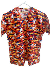 Scrubs Scrub Top Cartoon Halloween Ghost Pumpkins Stars Moon Orange Sparkle Sm