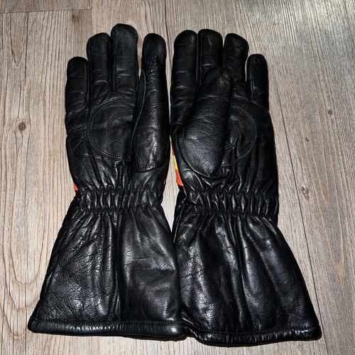 Vintage Leather Gauntlet Motorcycle Snowmobile Riding Gloves Men's Size S KOREA - Foto 8 di 10