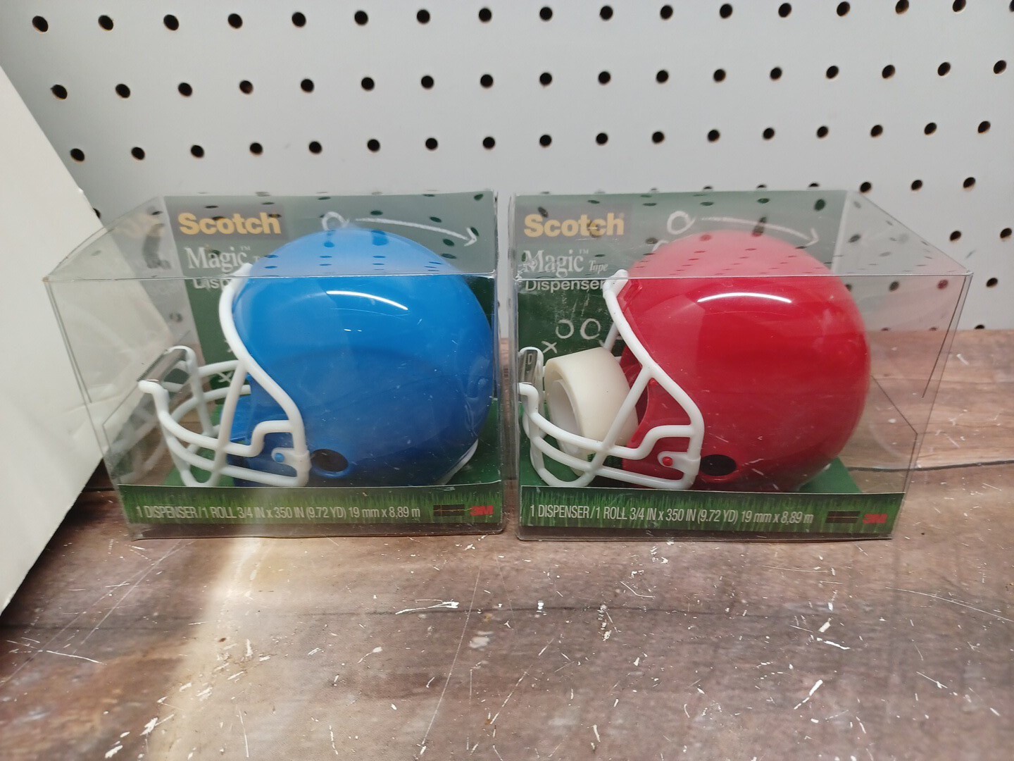 (2) 3M Scotch Magic Tape Dispensers Football Helmet with 3/4" Tape Roll